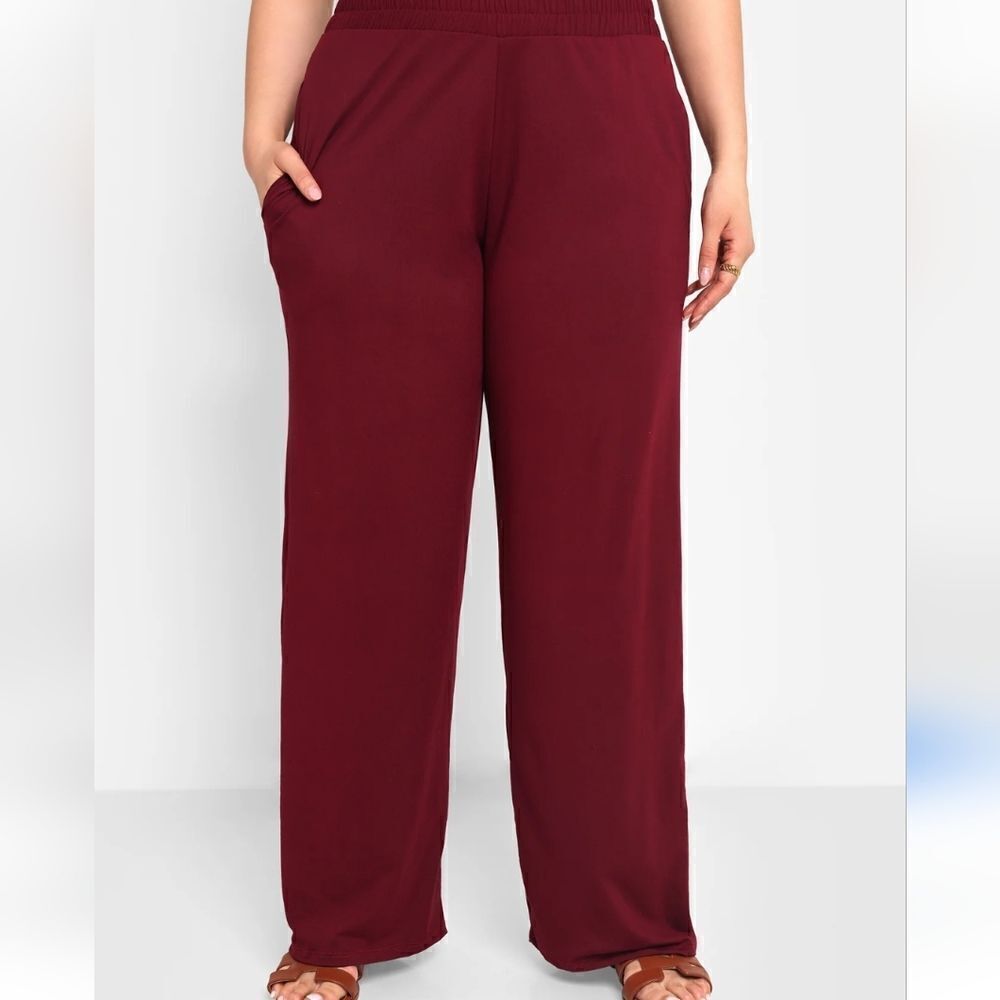 REBDOLLS Essential Wide leg Pull On pants with Pockets Burgundy 1x NWT
